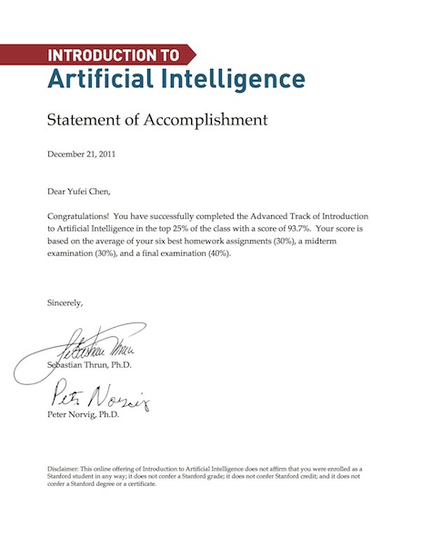 AI Class Statement of Accomplishment